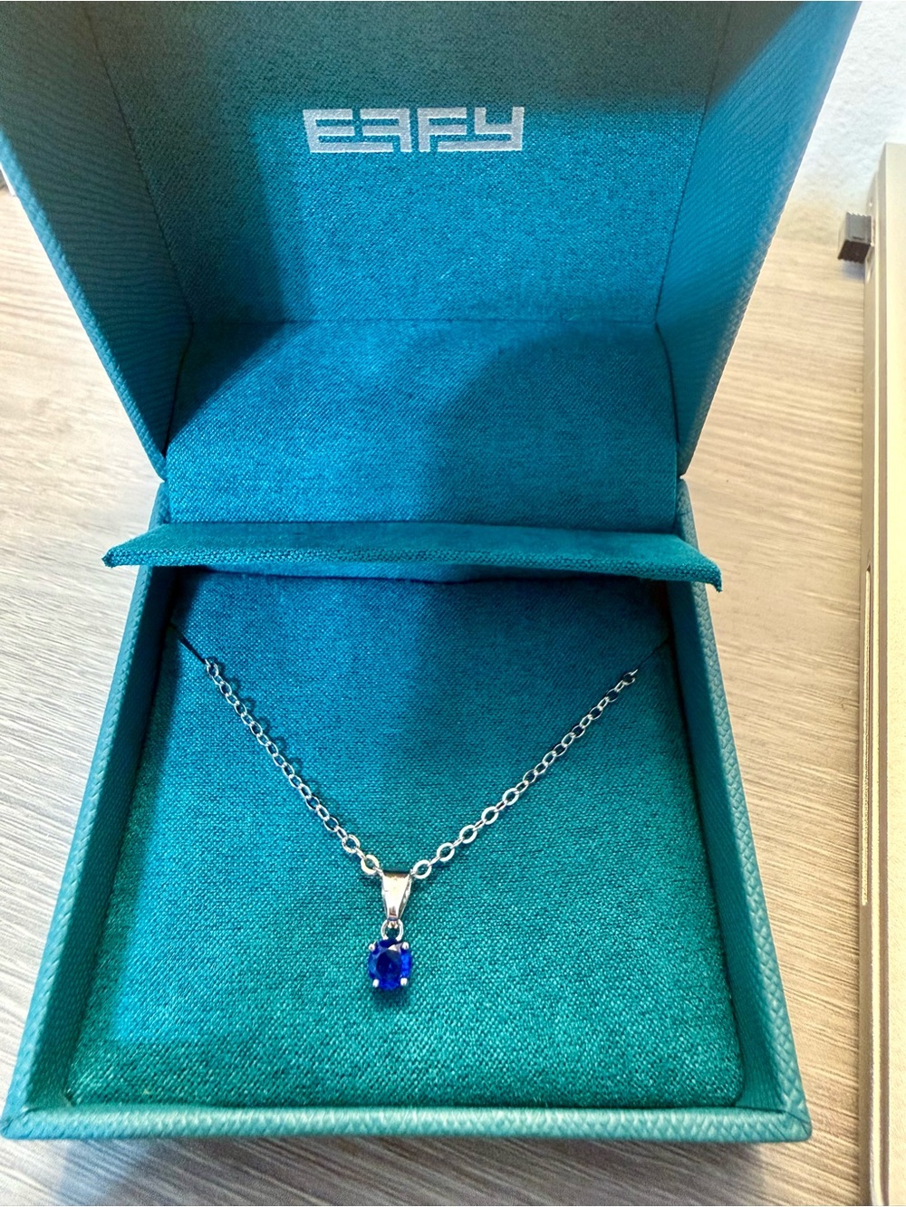 EAFY Silver Chain Necklace with Blue Sapphire-Color Pendant - Women Jewelry